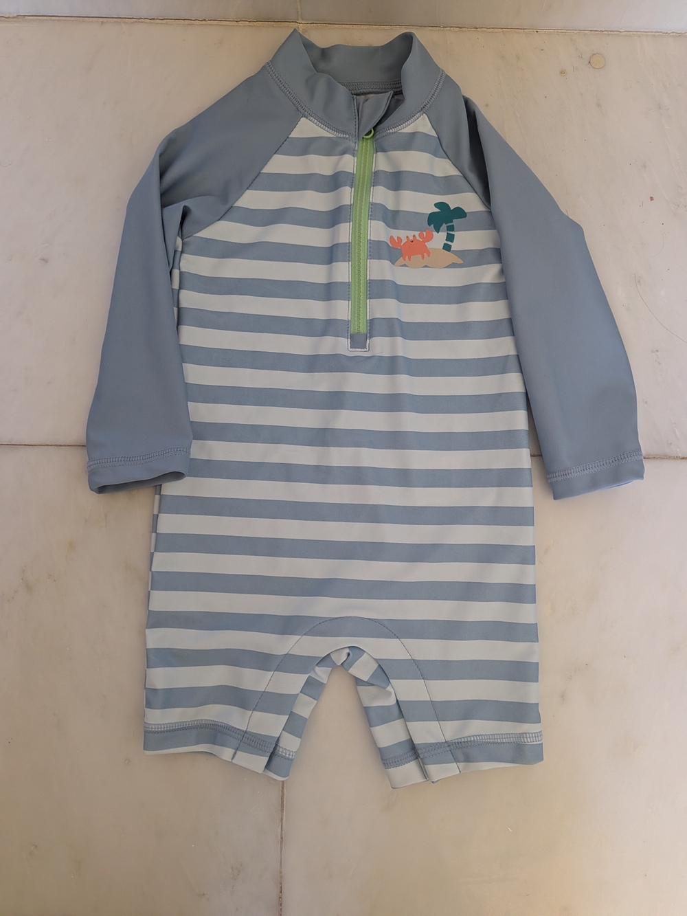 Toddler Long Sleeve Stripe Rashguard Swimsuit - Light Blue